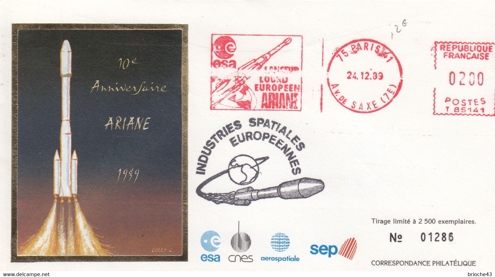 ESA - 10e ANNIVERSAIRE ARIANE 1989 - PARIS 24.12.89   /3 - Andere & Zonder Classificatie