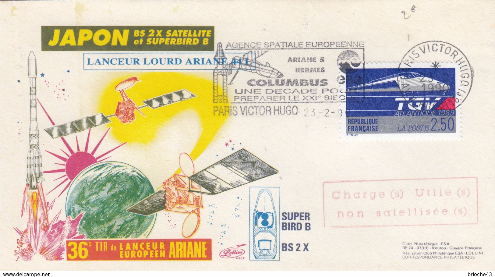 ESA - ARIANE 44L - JAPON BS SX SATELLITE ET SUPERBIRD B - 36e TIR - PARIS 23.2.1990     /4 - Altri & Non Classificati