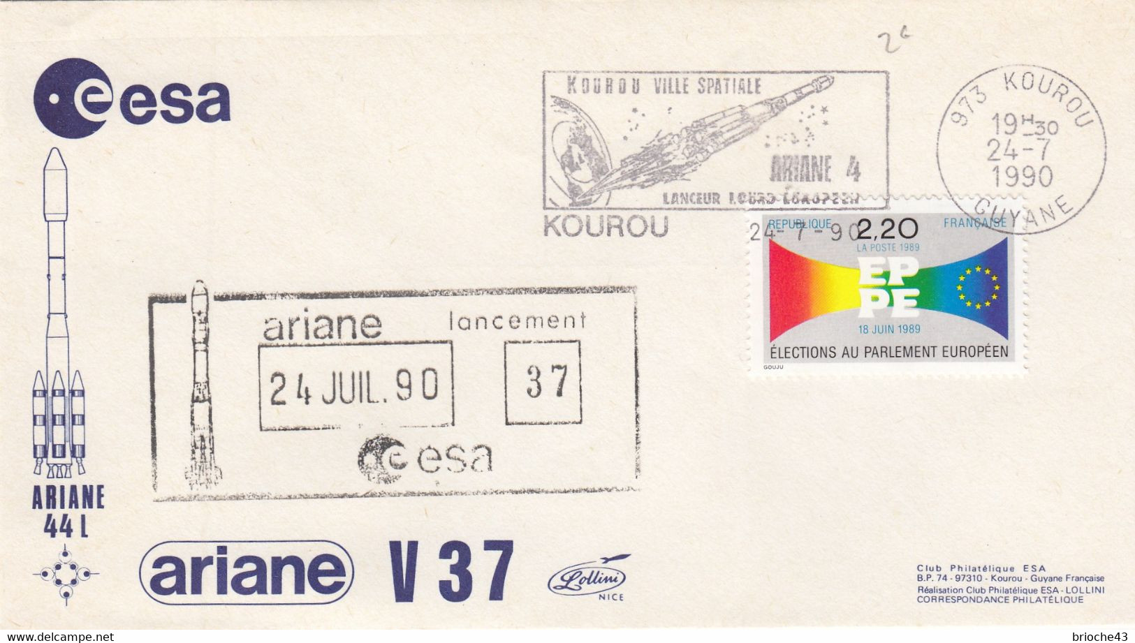 ESA - ARIANE 44L - V37 - 24.7.1990 - KOUROU /4 - Autres & Non Classés