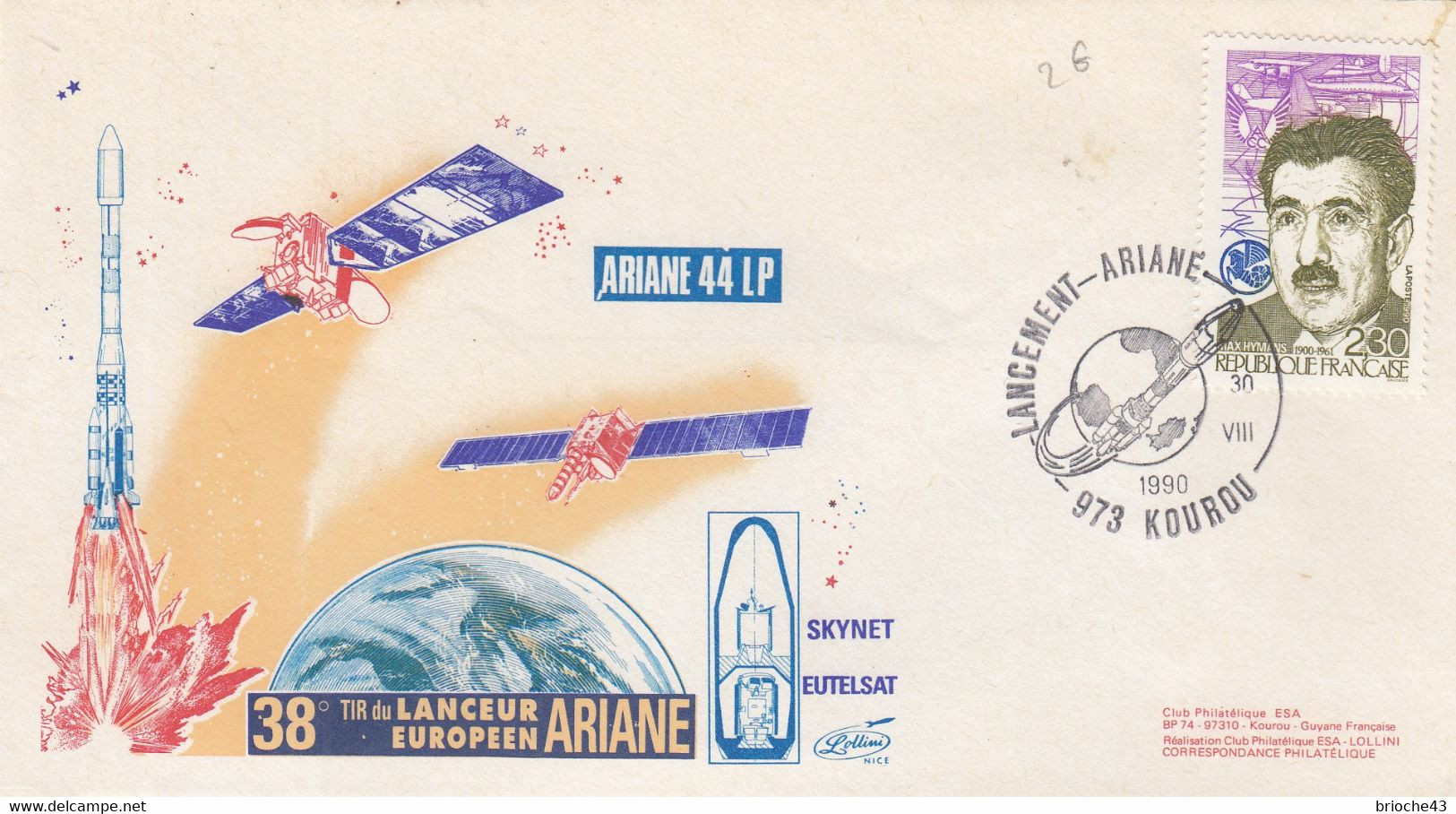 ESA - 38e TIR LANCEUR EUROPEEN ARIANE - ARIANE 44PL  - KOUROU 30.8.90  /4 - Sonstige & Ohne Zuordnung