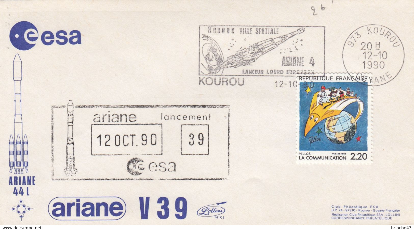 ESA - ARIANE 44 L - V 39 - 12.10.1990  - KOUROU  /4 - Otros & Sin Clasificación