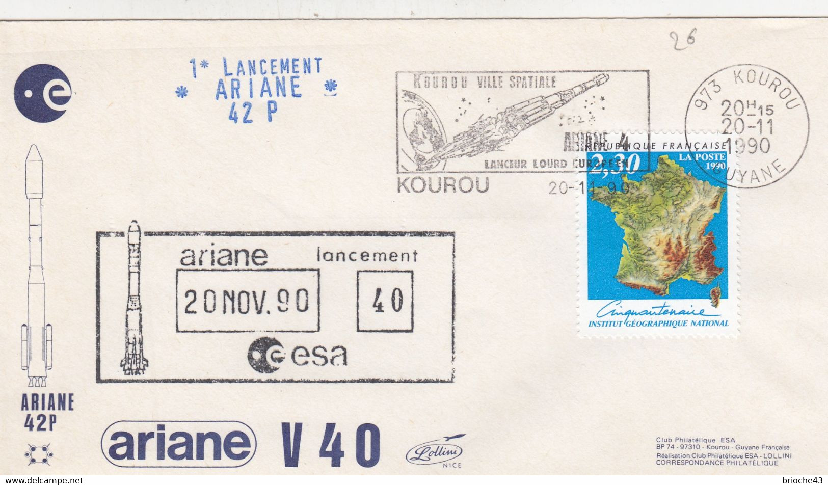 ESA - ARIANE 42 P - V 40 - 20.11.1990  - KOUROU  /4 - Autres & Non Classés