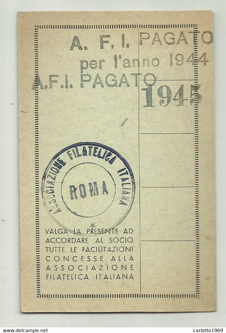 TESSERA ASSOCIAZIONE FILATELICA ITALIANA  1944 - Collezioni