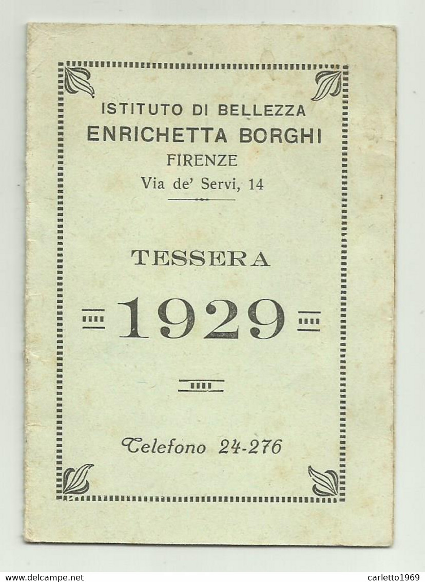 TESSERA ISTITUTO DI BELLEZZA ENRICHETTA BORGHI 1929 - Verzamelingen