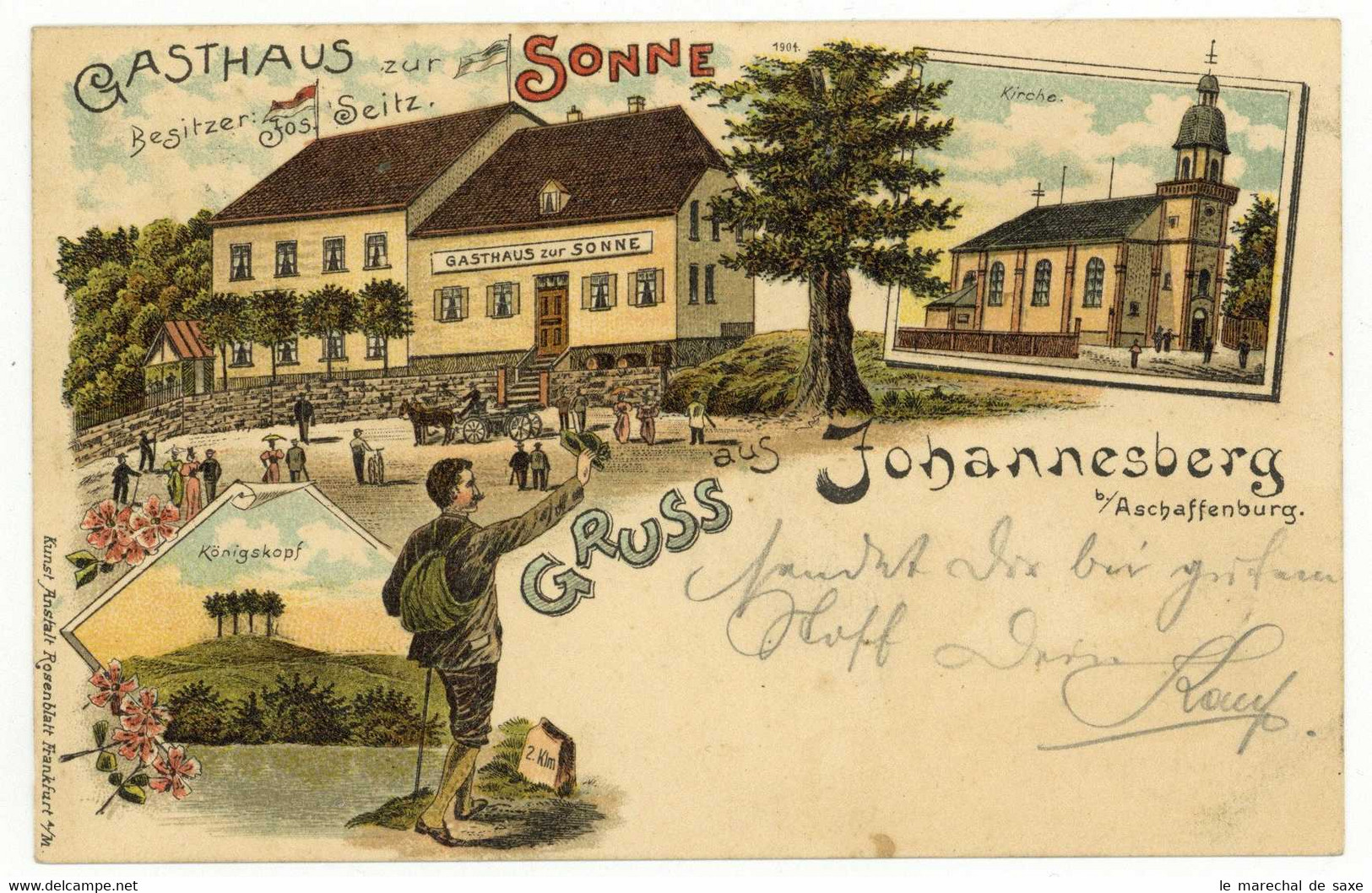 Litho GRUSS Aus JOHANNESBERG Lkr. Aschaffenburg 1897 Gasthaus Zur Sonne - Aschaffenburg