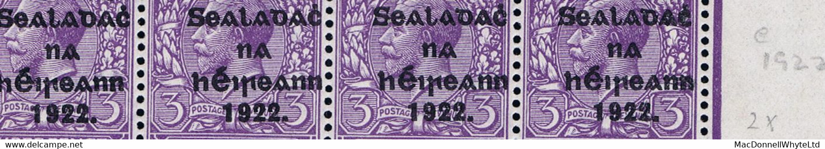 Ireland 1922 Thom Rialtas 5-line "Dull Black" Overprint On 3d Violet, Corner Block Of 20 With "Ei Over 1", Mint Ex Dulin - Ungebraucht