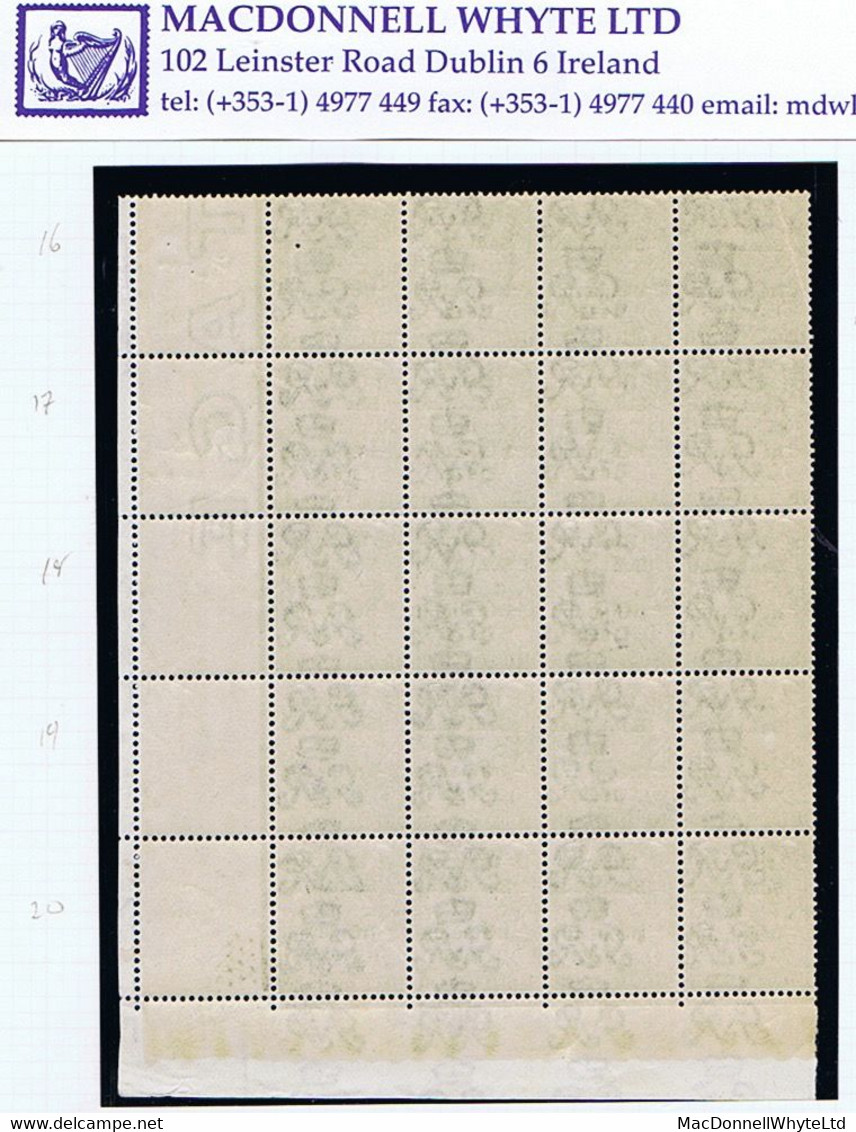 Ireland 1922 Thom Rialtas 5-line "Dull Black" Overprint On 3d Violet, Corner Block Of 20 With "Ei Over 1", Mint Ex Dulin - Neufs