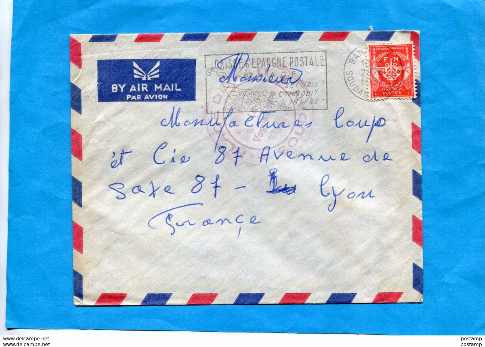 MARCOPHILIE*Soudan Français Lettre FM Tp N°12-cad- Bamako-1957+cachet De Place+ Flamme Caisse D'épargne - Lettres & Documents