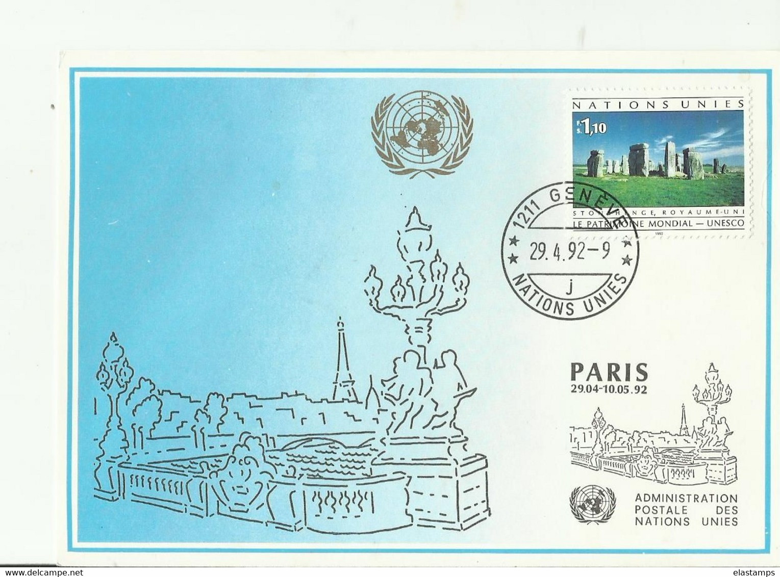 UNO  GENF 1992 PARIS - Cartas & Documentos