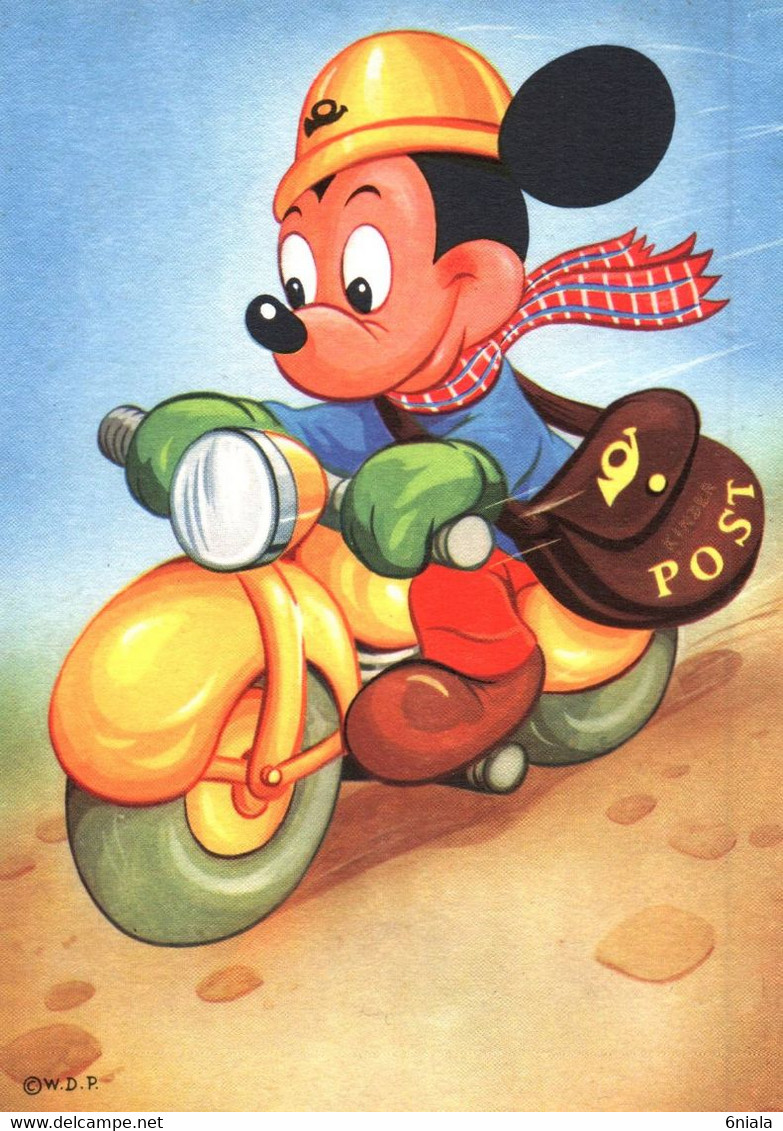 8733 Carte MICKEY Facteur Moto Sacoche Courrier Casque Walt Disney Production  (scan Recto-verso) ( Postes Post ) - Sonstige & Ohne Zuordnung