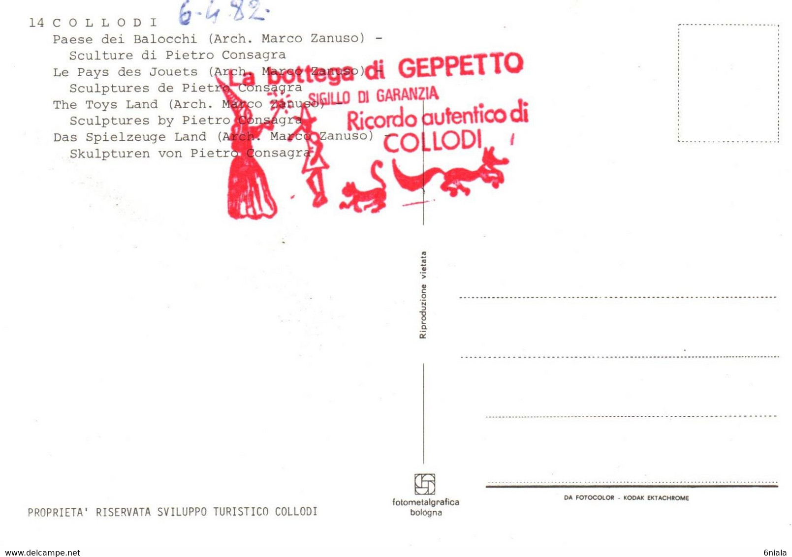 8734 Carte PINOCCHIO Le Pays Des Jouets Tampon Verso  "Bottega Di GEPPETTO"  Souvenir De  COLLODI  (scan Recto-verso) - Fairy Tales, Popular Stories & Legends