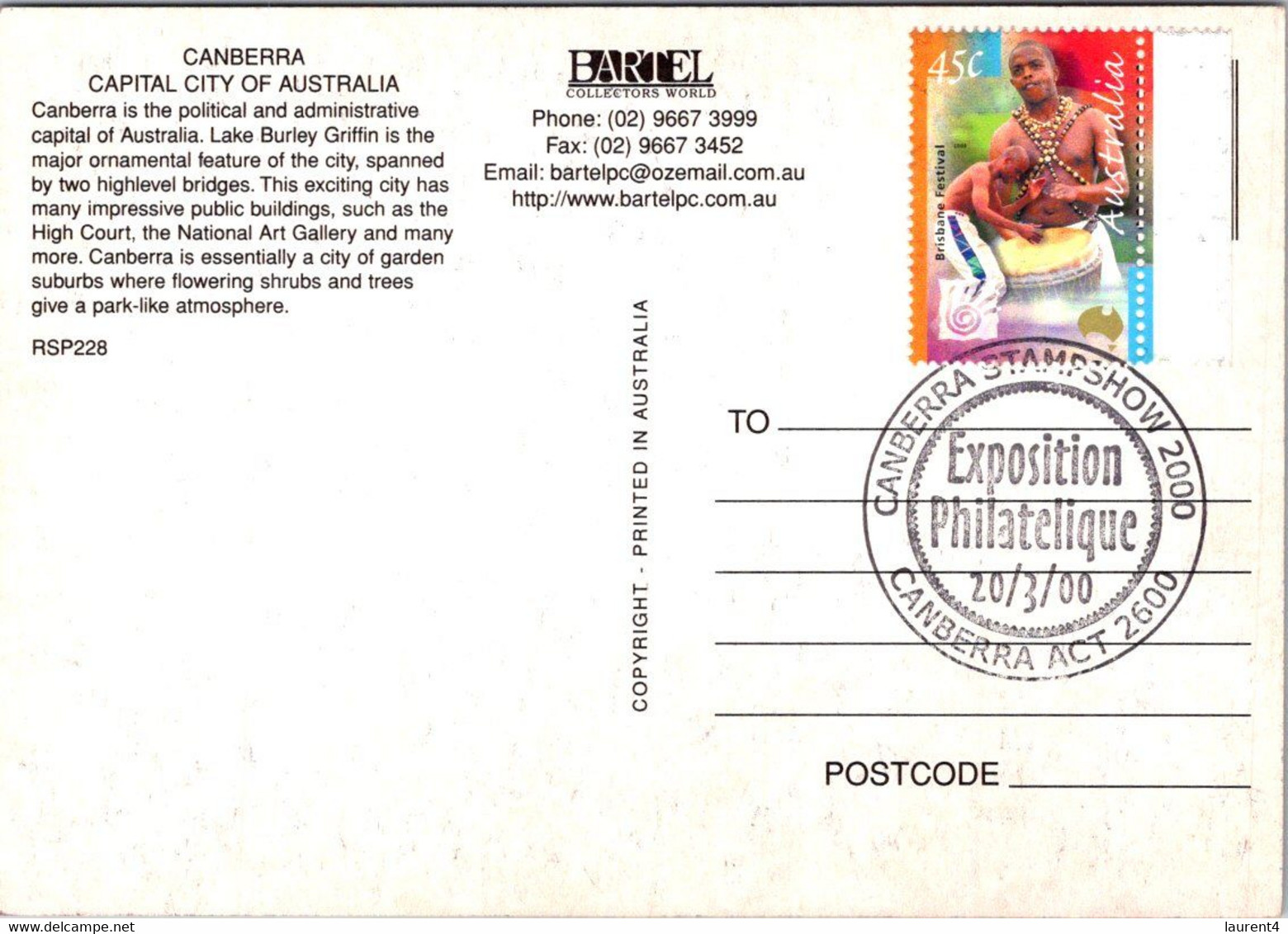 (3 F 2) Australia - ACT - Canberra Greetings (with Festival Stamp + Stamp Expo Postmark) - Canberra (ACT)