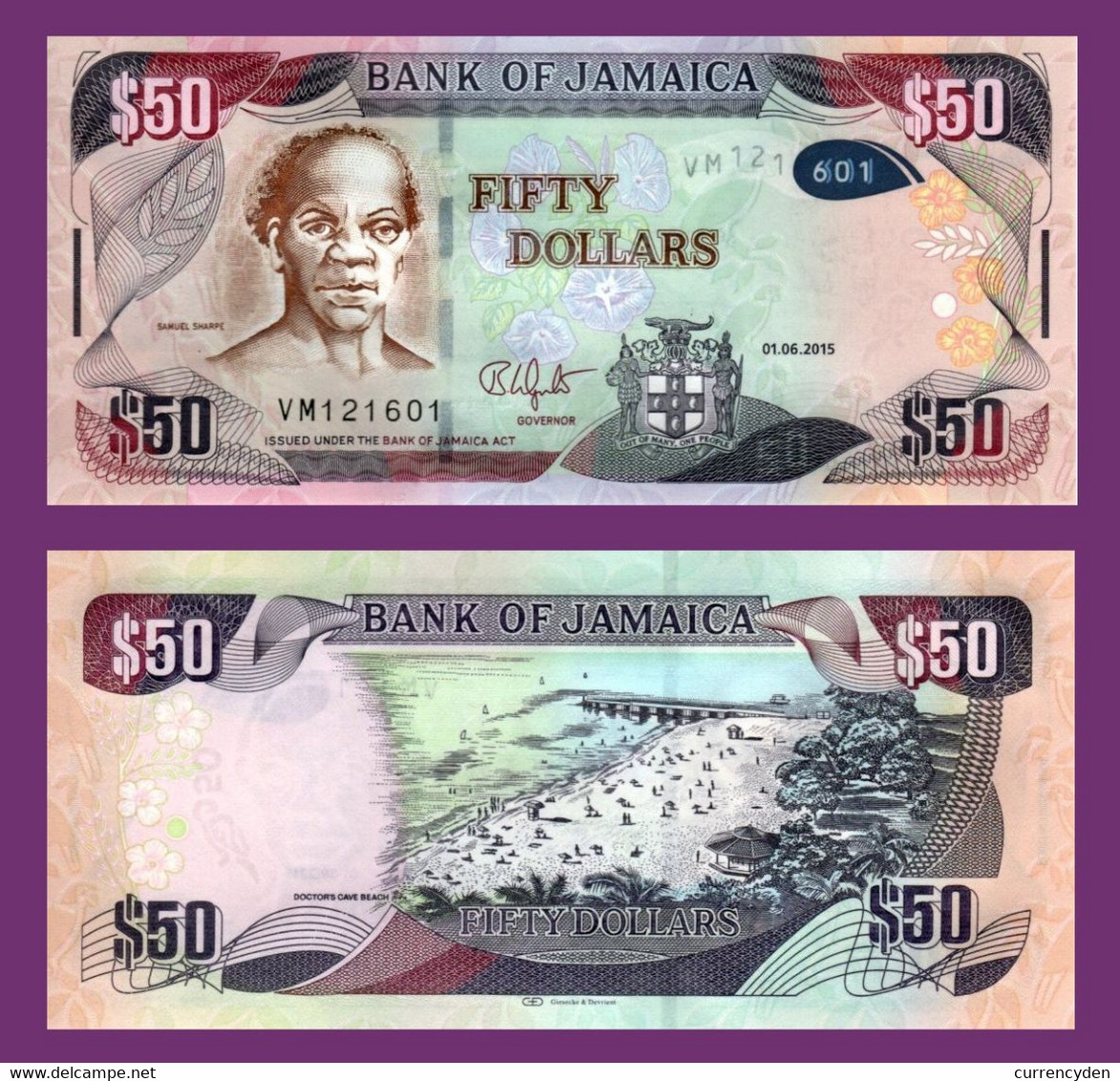 Jamaica P94b, $100, Samuel Sharpe / Doctor's Cove Montego Bay, UNC, 2015- See UV - Jamaica