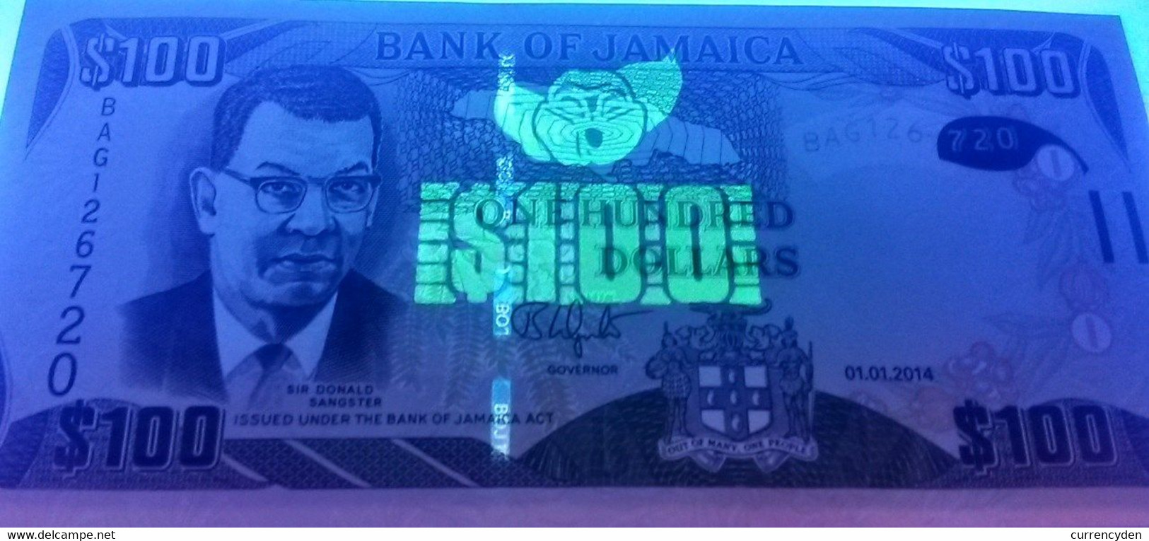 Jamaica P95, $100, Sir Donald Sangster / Dunn's River Falls, New Year - See UV - Jamaica