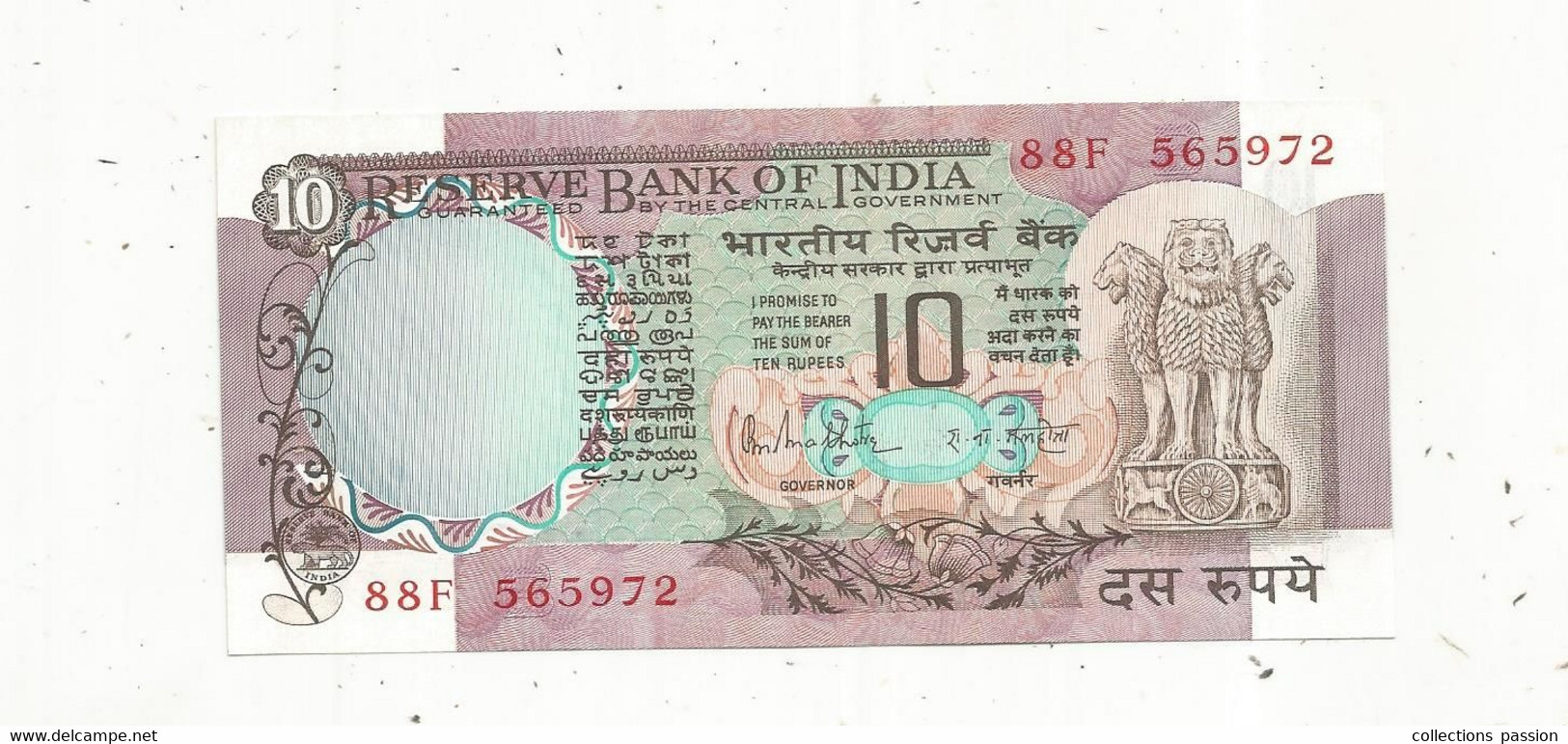 JC, Billet , INDE , Reserve Bank Of INDIA, 10 , Ten Rupees , UNC, 2 Scans - Inde