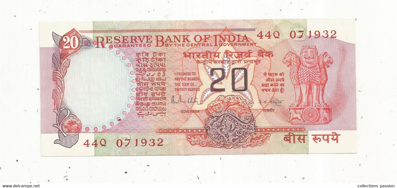 JC, Billet , INDE , Reserve Bank Of INDIA, 20 , Twenty Rupees , UNC, 2 Scans - India