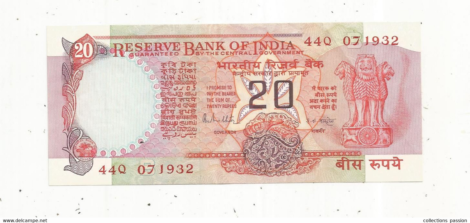 JC, Billet , INDE , Reserve Bank Of INDIA, 20 , Twenty Rupees , UNC, 2 Scans - Inde