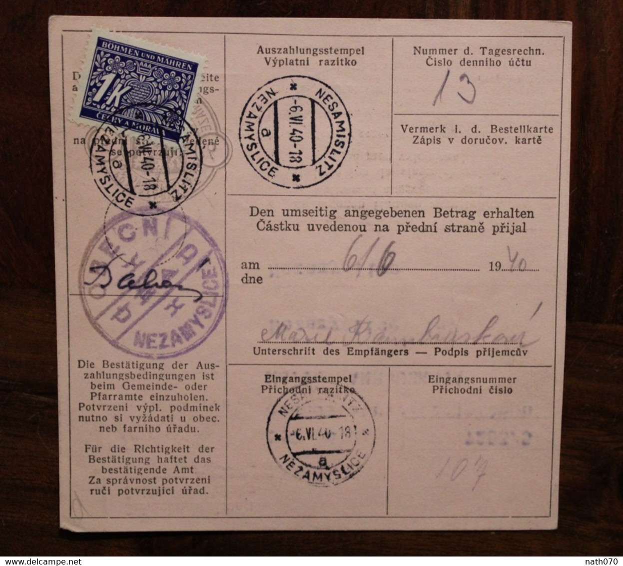 1940 Nesamislitz Nezamyslice Paketkarte Dt Reich Böhmen Und Mahren - Briefe U. Dokumente