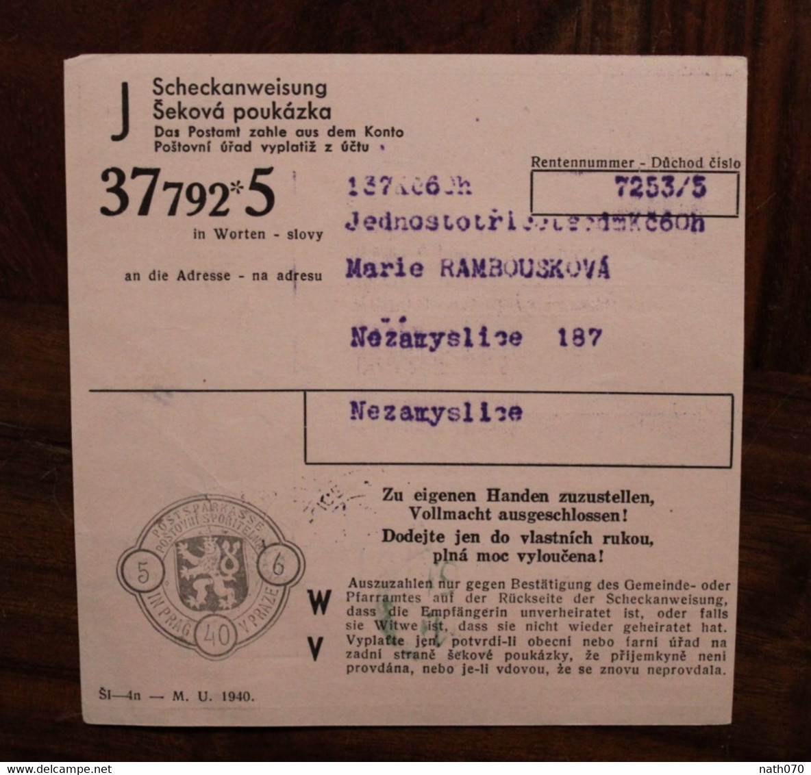 1940 Nesamislitz Nezamyslice Paketkarte Dt Reich Böhmen Und Mahren - Briefe U. Dokumente