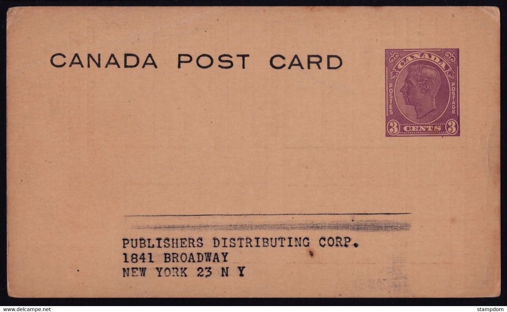 CANADA KG6 3c Subscription Return Card Uncancelled @D7278 - 1903-1954 Kings