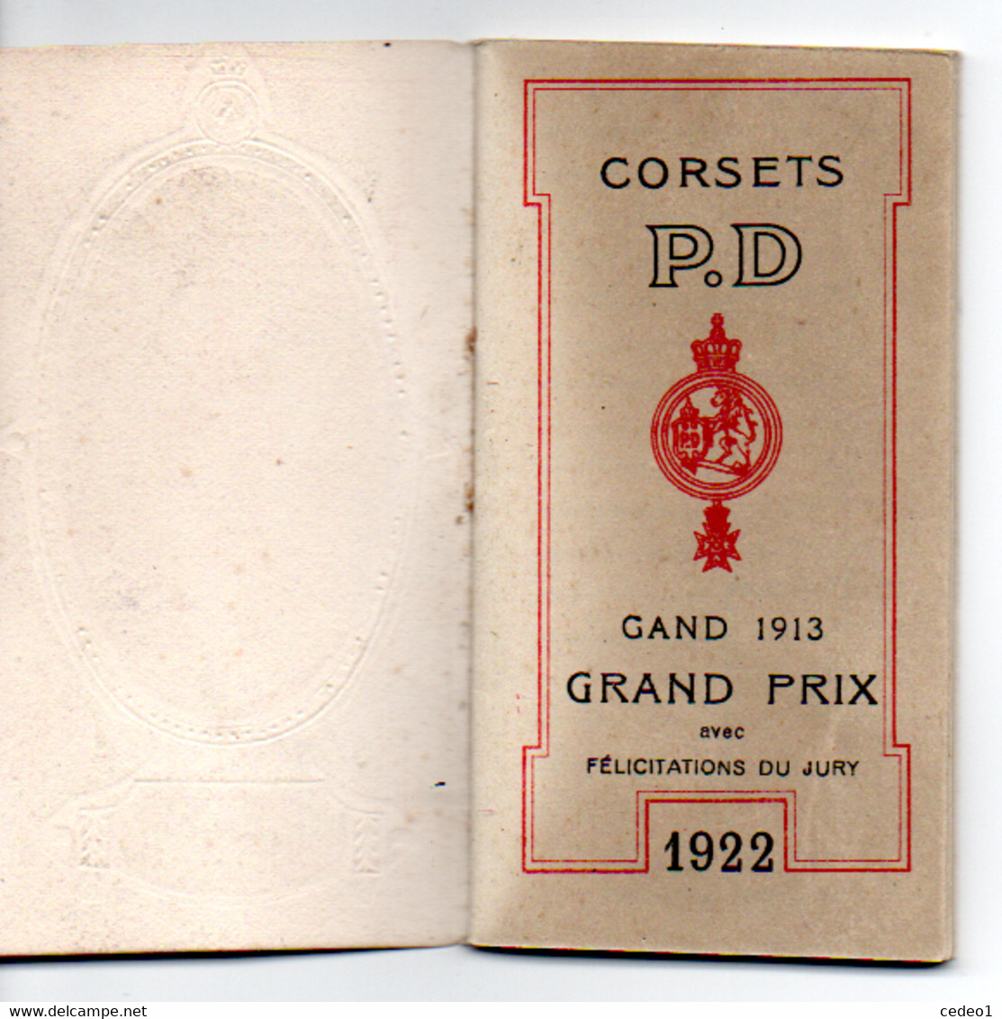 MINI CALENDRIER  CORSETS P.D  1922 - Grand Format : 1921-40