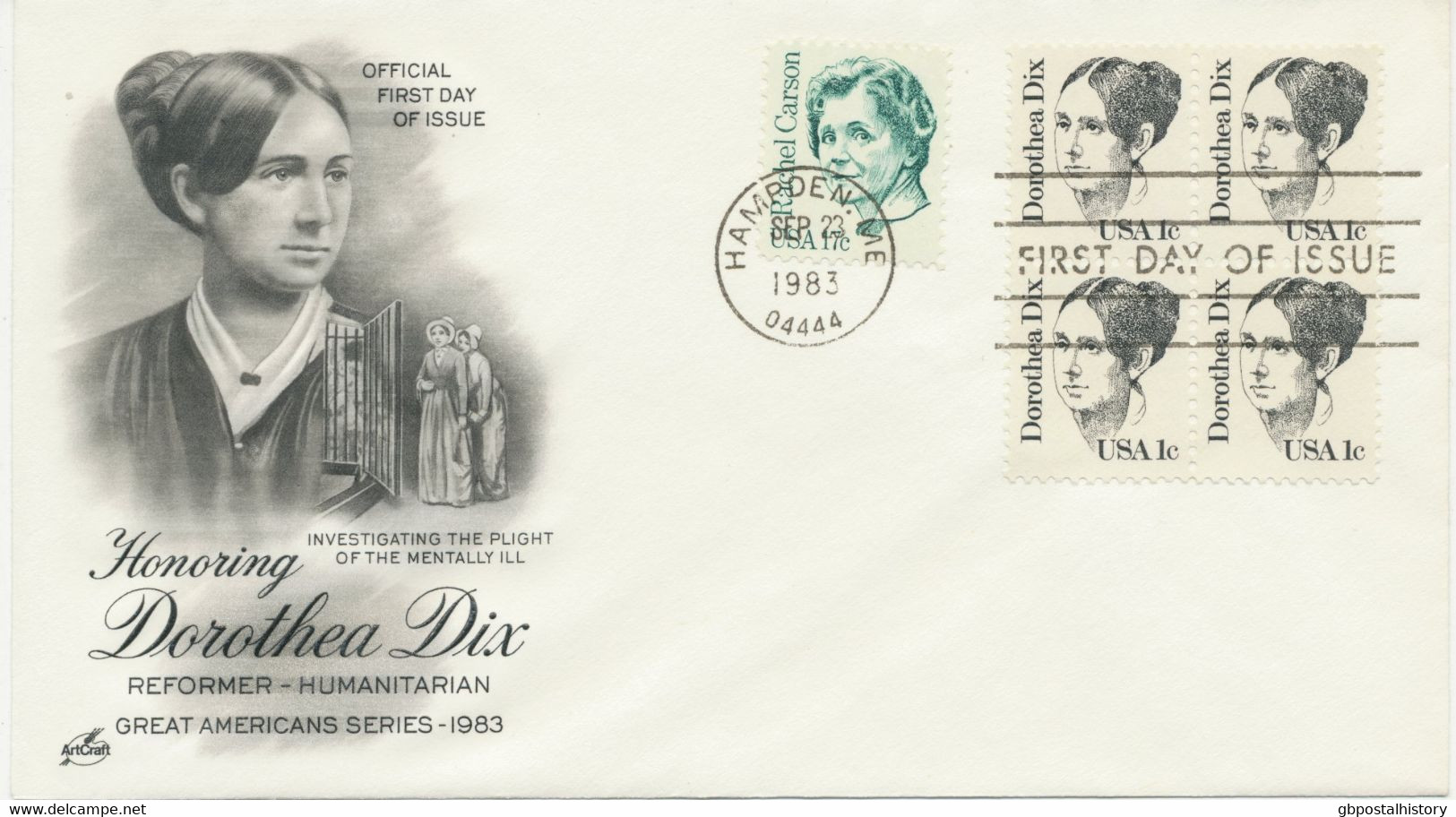 USA 1983 American Personalities Dorothea Dix (1802-1887), Social Reformer Block Of Four On Superb FDC With FDI - Cartas & Documentos