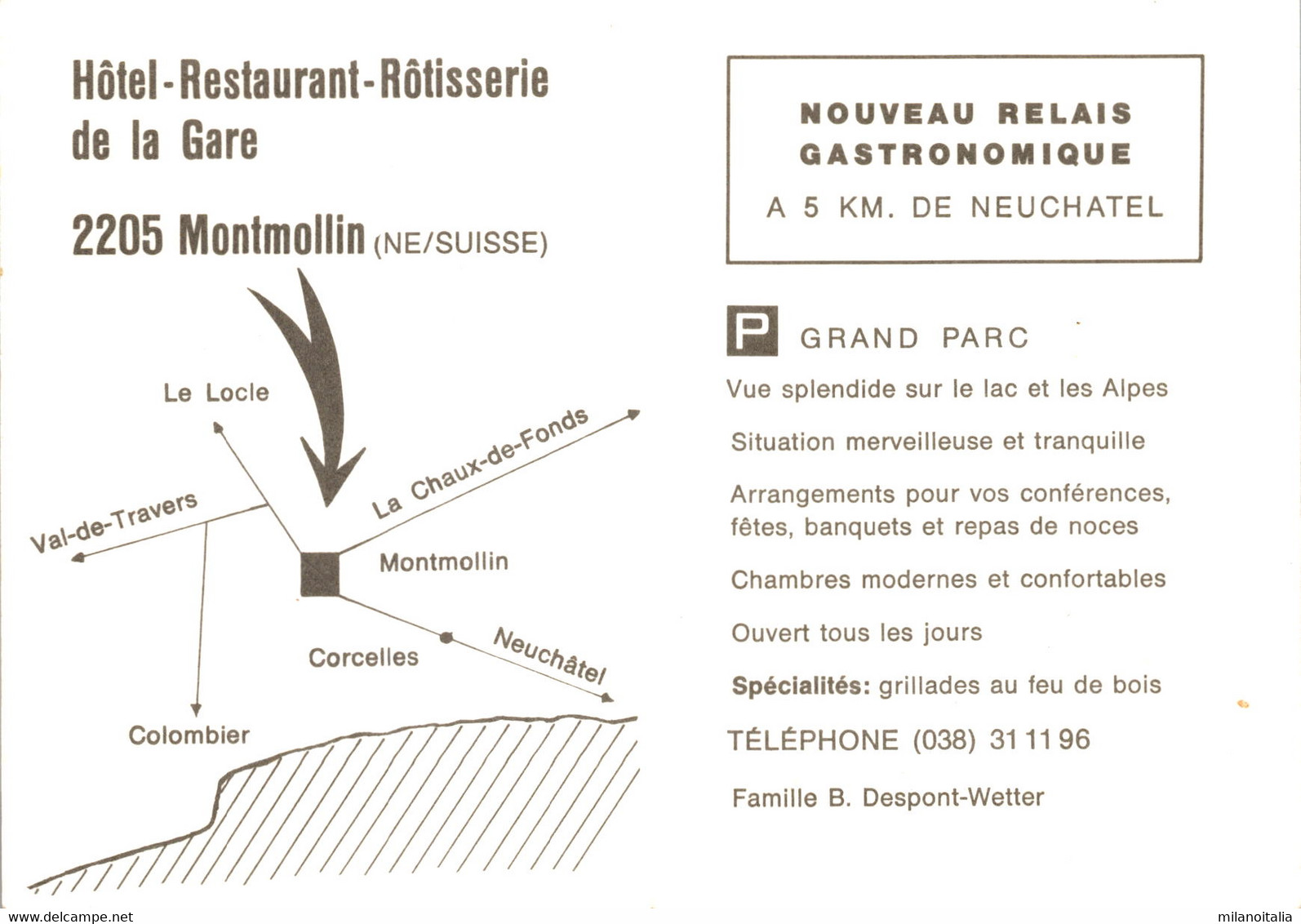 Hotel-Restaurant-Rotisserie De La Gare, Montmollin - 2 Bilder - Werbekarte Mit Mittelfalz - Montmollin