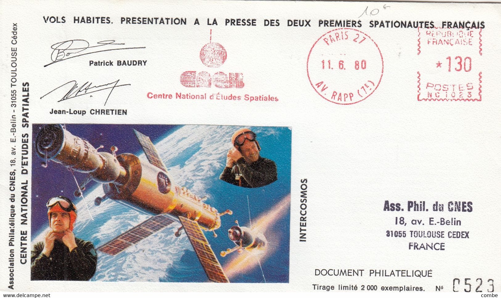 CENTRE NATIONAL D'ETUDES SPATIALES VOL HABITE BAUDRY CHRETIEN / 523 - Sonstige & Ohne Zuordnung