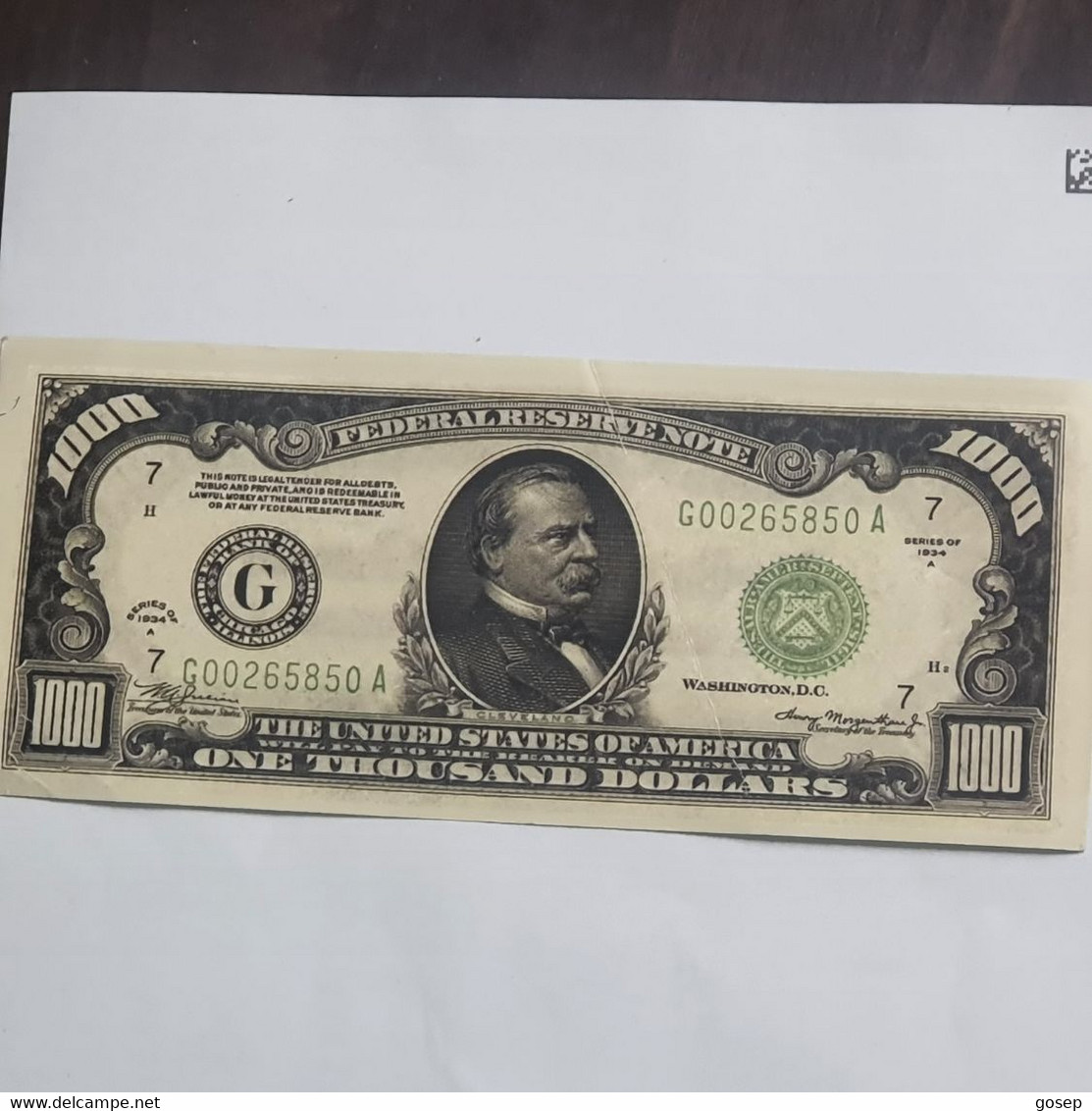 U.S.A-federal Reserve Note-(1000$)-(7)-(G00265850A)-(1934)-(Sample Notes)-u.n.c - Colecciones Lotes Mixtos