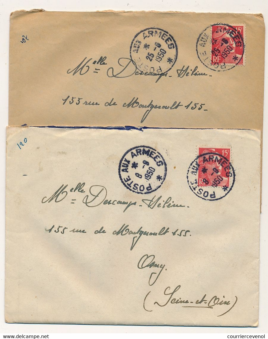 FRANCE - 6 Enveloppes Cachets "Poste Aux Armées" 1950 / 2 Sur 15F Gandon, 2 Sur FM Rouge, 2 En Arrivée Depuis Pontoise - Lettres & Documents