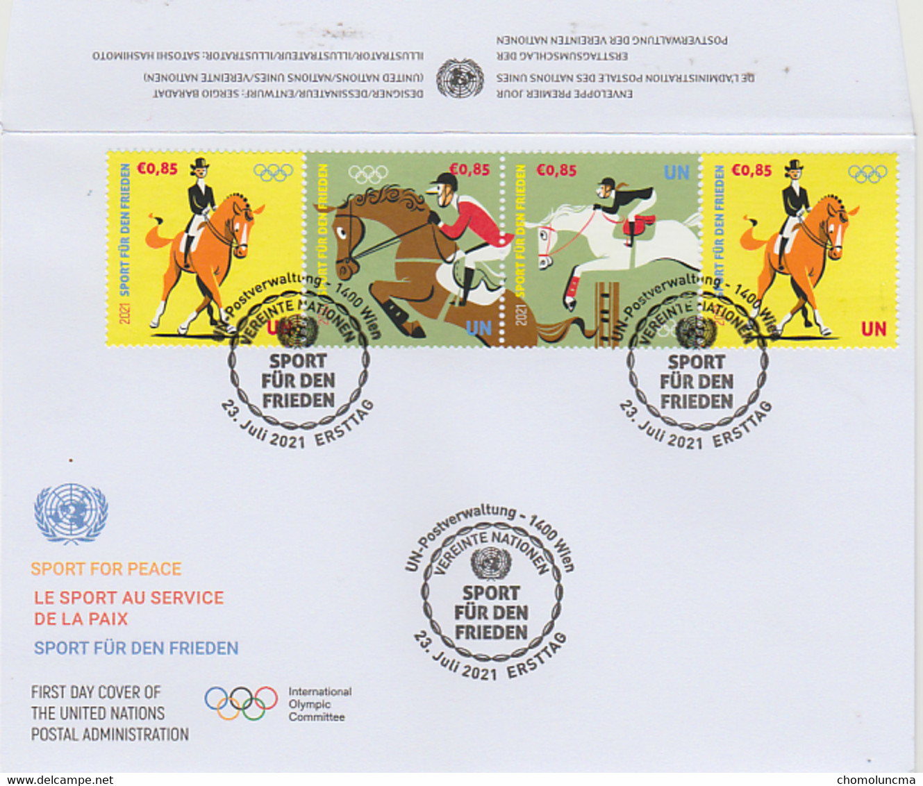 United Nations 2021 FDC Olympics Tokyo Cheval Horse Riding Equitation Dressage Saut D'obstacles Equestrianism - Neufs