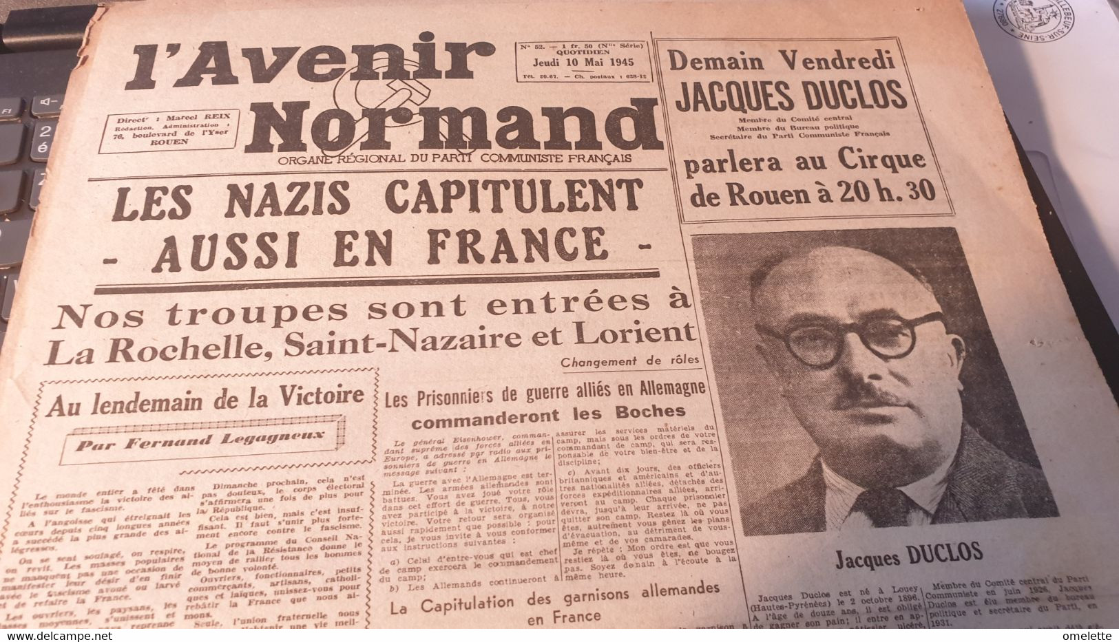 L AVENIR NORMAND /LES NAZIS CAPITULENT  EN FRANCE /JACQUES DUCLOS A  ROUEN/ AUSHWITZ / - Andere & Zonder Classificatie