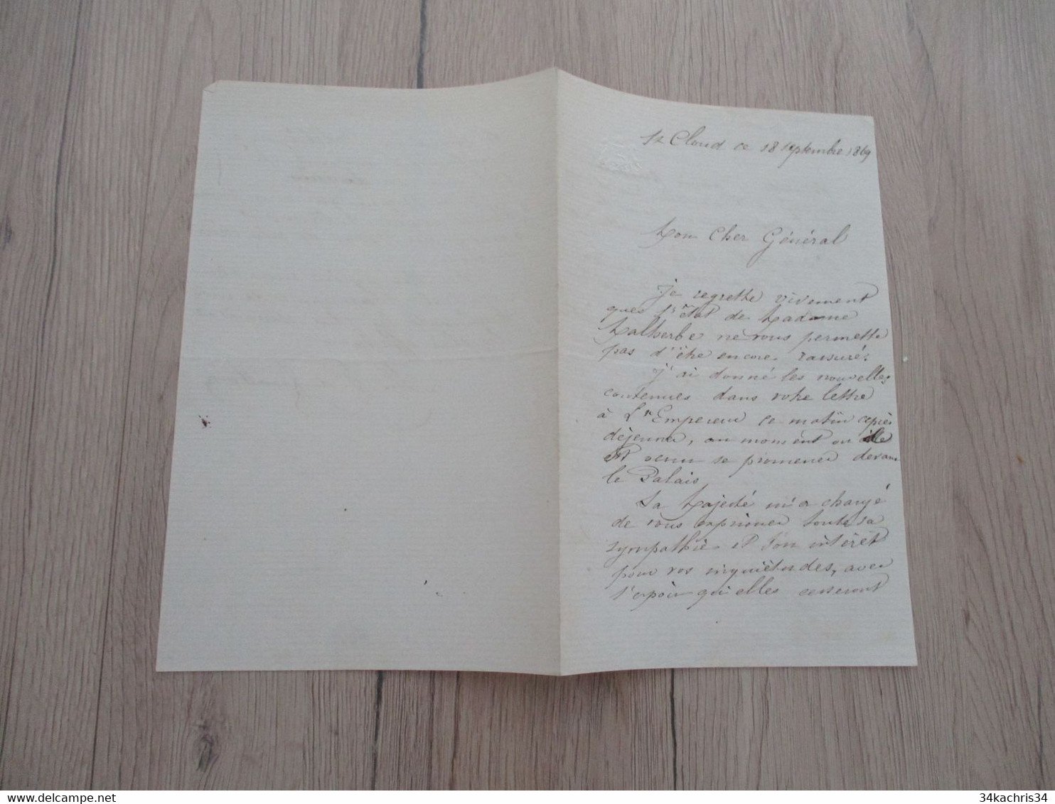 LAS Autographe Signée Baron De Montbrun 1869 Préfet Du Palais Affaires D'un Général - Sonstige & Ohne Zuordnung
