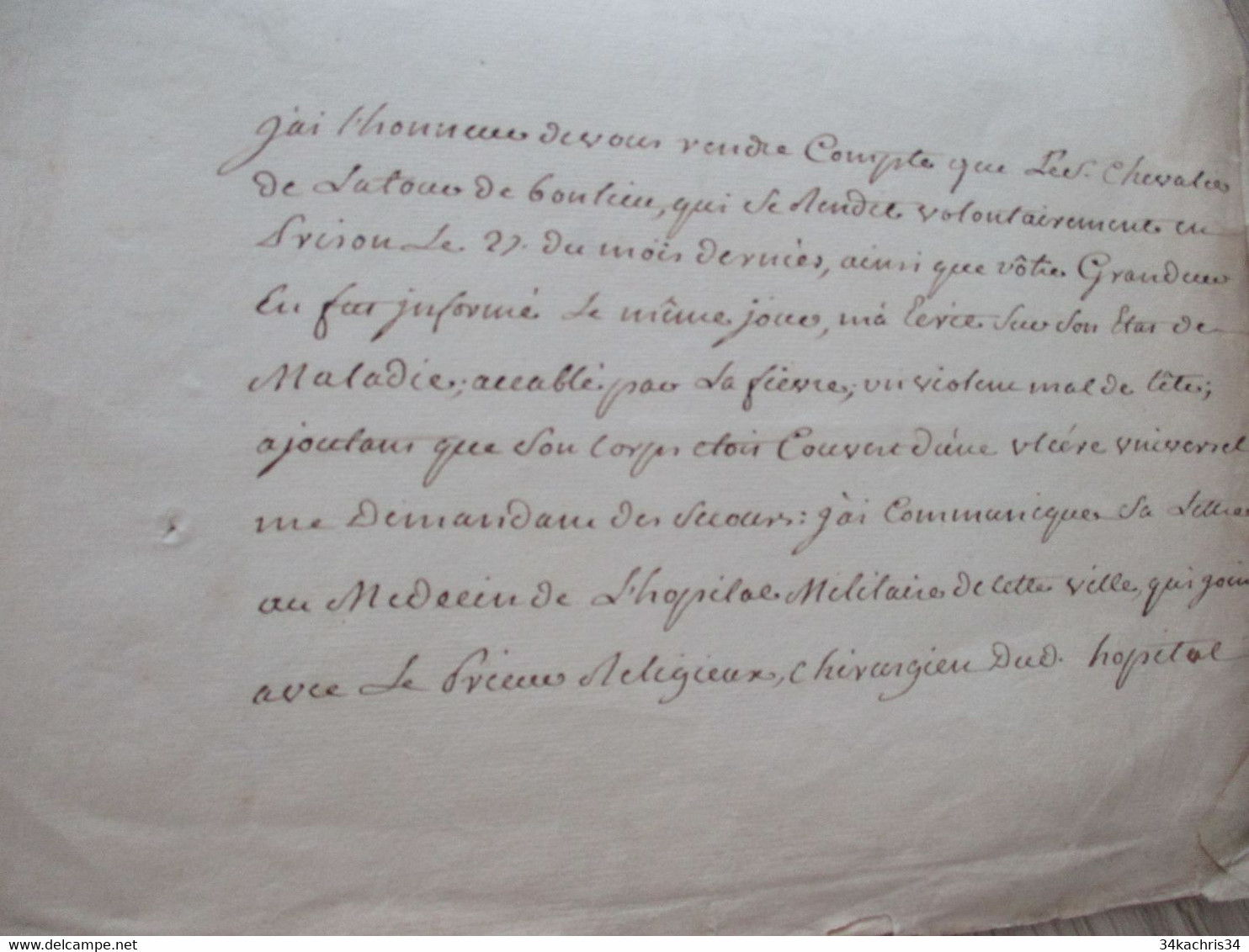 LAS Autographe Signée GUILLOTIN Prèvôt  La Rochelle 1766 Compte Rendu Transport Des Prisons à L'Hôpital De DELATOUR - Other & Unclassified