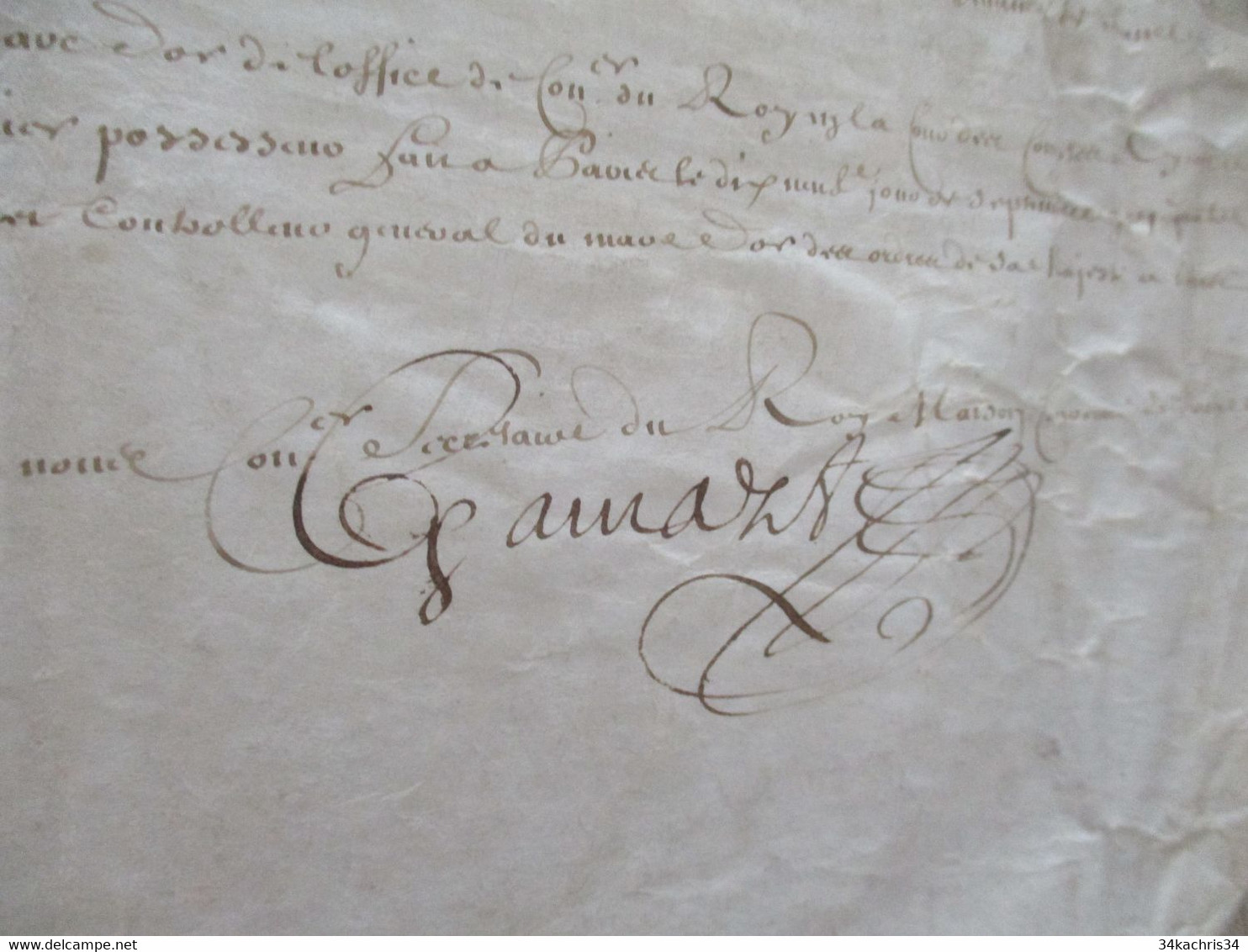 1691 Pièce Signée Sur Velin Gamarze Fillipeaux Bousselin X 3 Reçu Par La Roche - Manuscripten