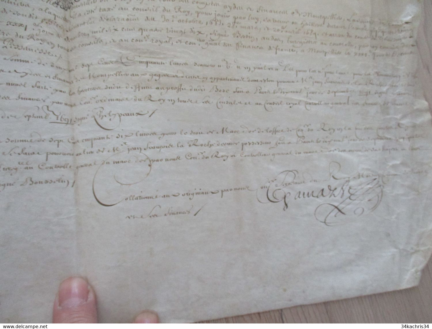 1691 Pièce signée sur velin Gamarze Fillipeaux Bousselin X 3 reçu par La Roche