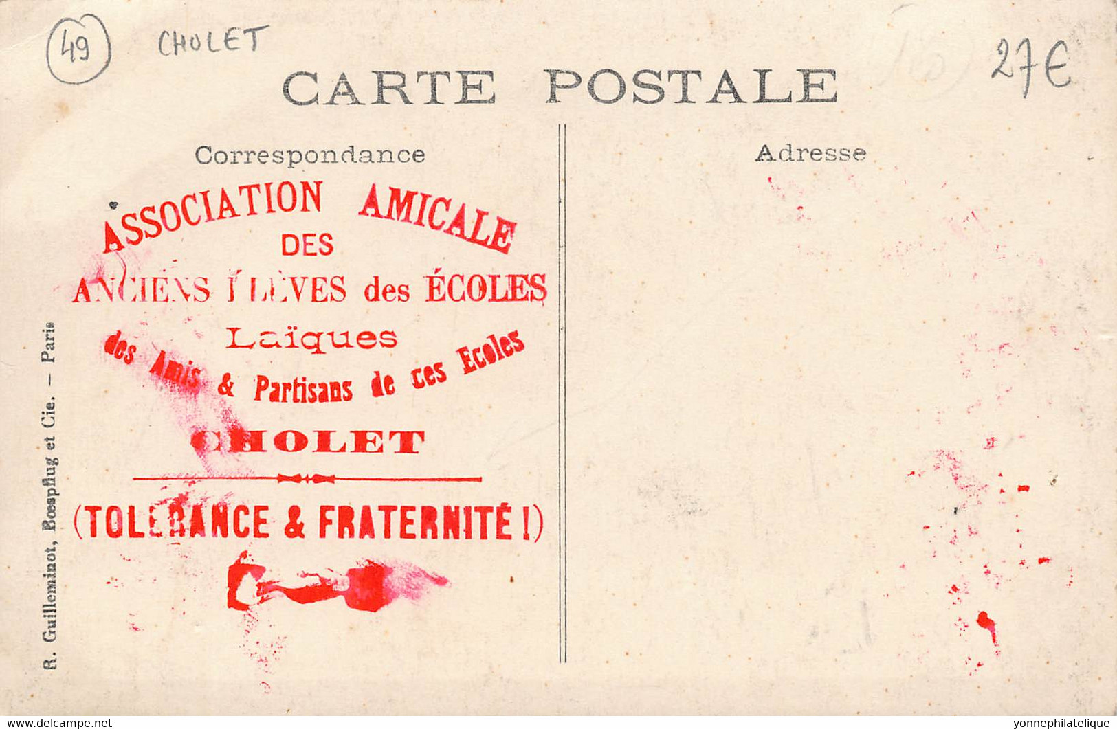49 - MAINE ET LOIRE - CHOLET - Carte Photo -1913- Amicale Des Anciens élèves Des écoles Laïques (10091) - Cholet