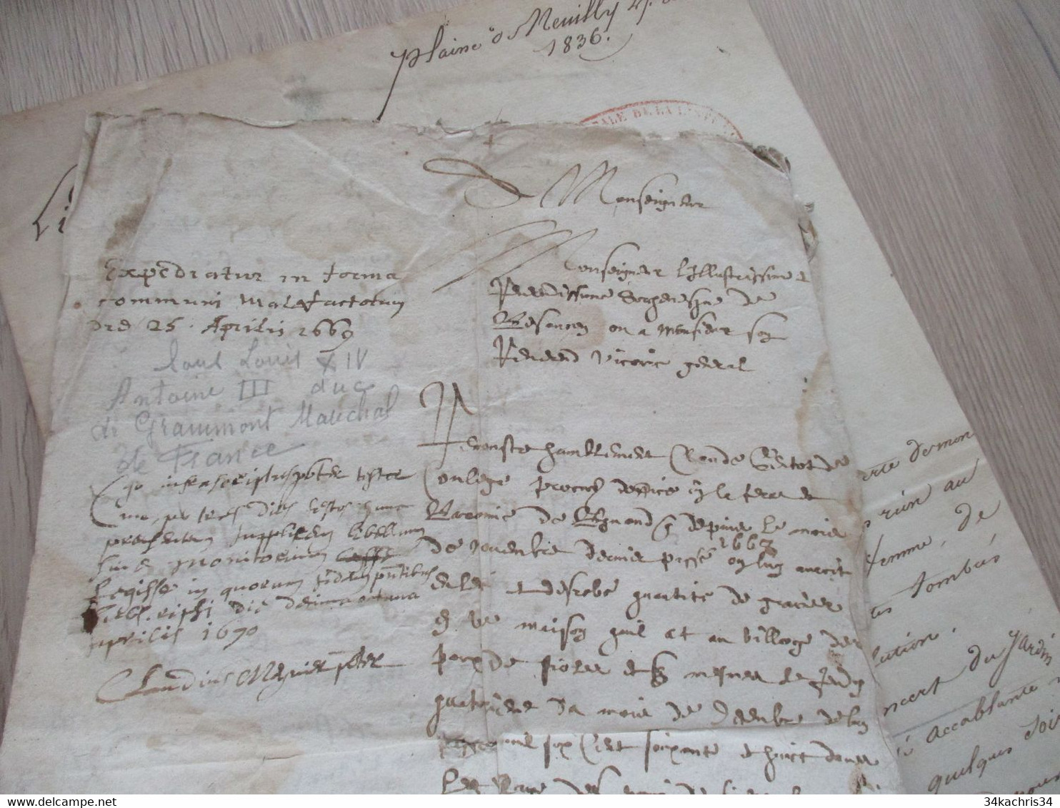 X2  Documents Dont 1669 De Grammont. Texte à Découvrir - Manuscrits