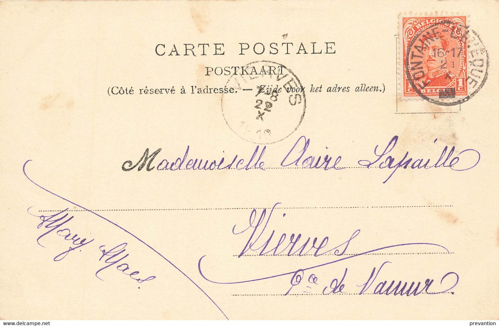 FONTAINE-L'EVEQUE - Ecole Des Demoiselles - Imprimerie Duvivier Fréres - Carte Circulé 1919 - Fontaine-l'Evêque