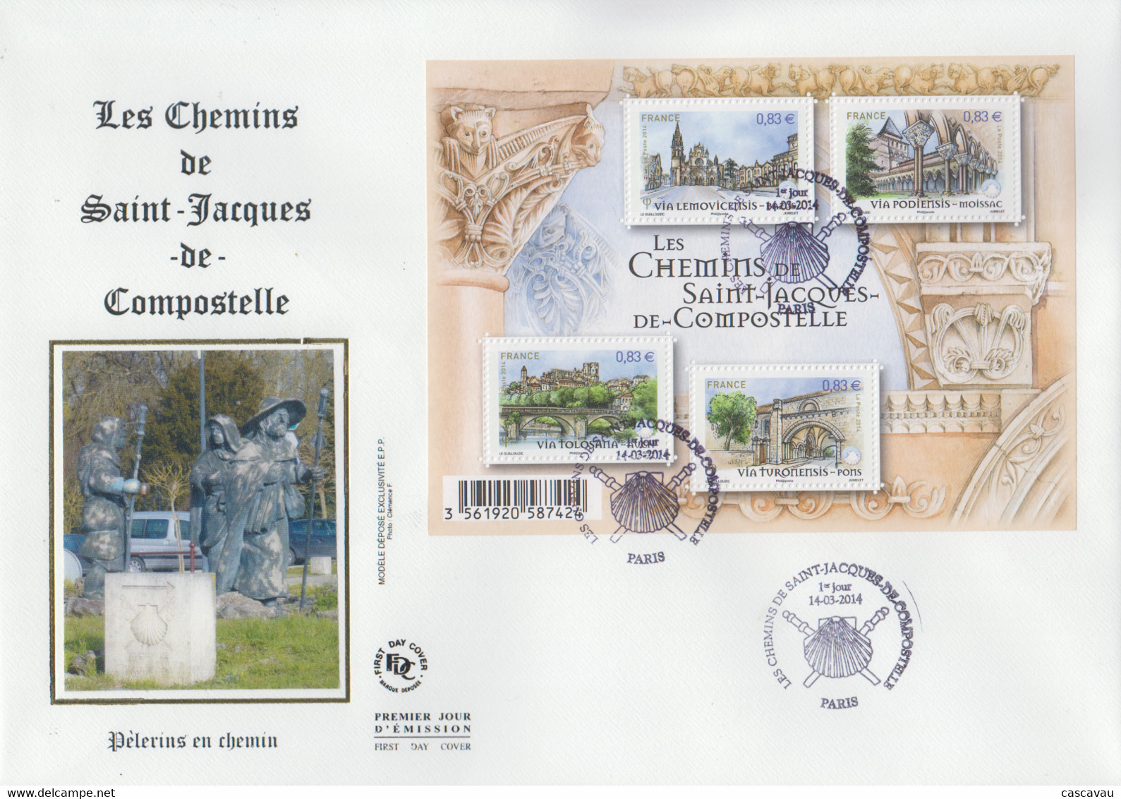 Enveloppe  FDC  Grand  Format  1er  Jour   FRANCE  Bloc  Feuillet   LES  CHEMINS  DE  SAINT JACQUES DE COMPOSTELLE  2014 - 2010-2019