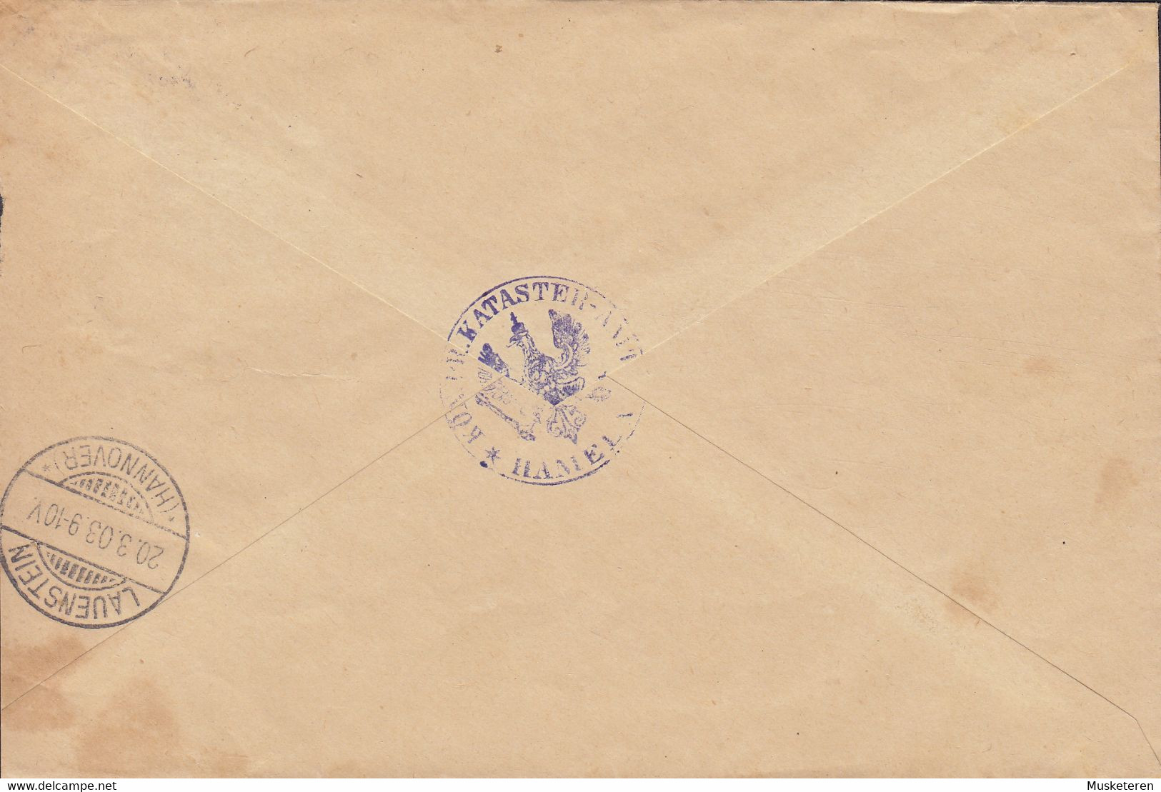 Deutsches Reich Kgl. Preusissche Katasteramt Purple Cds. HAMELN 1903 Cover Brief LAUENSTEIN 10 Pf. Frei Durch Ablösung - Oficial