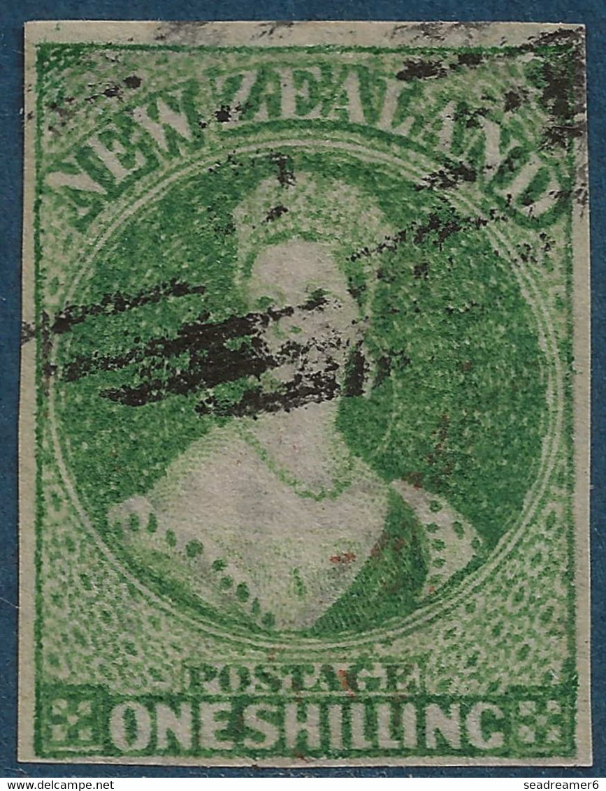 Nouvelle Zelande New Zeland Victoria N°25 1 Shilling Vert Oblitéré Killer Leger Filigrane Inversé TTB Signé R.CALVES - Oblitérés