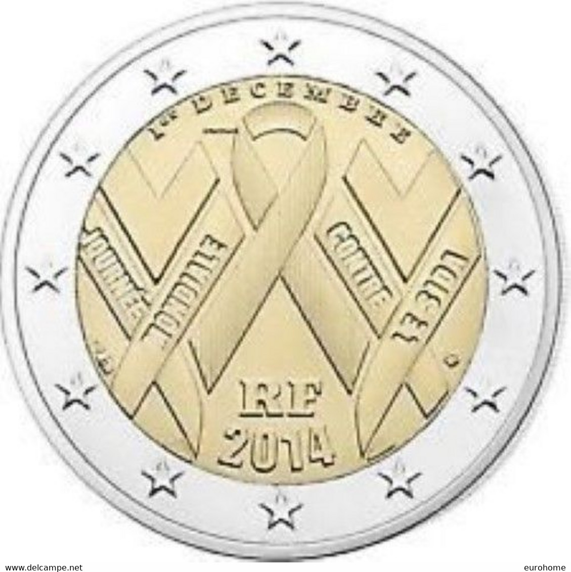 Frankrijk  2014    2 Euro Commemo   "Wereld Aidsdag"  UNC Uit De Rol  UNC Du Rouleaux  !! - France