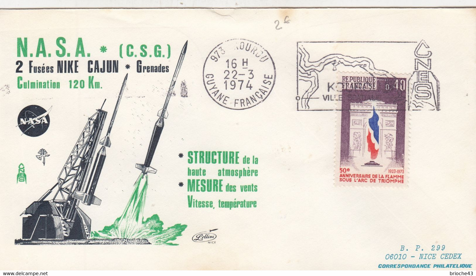 NASA - 2 FUSEES NIKE CAJUN  - STRUCTURE HAUTE ATMOSHERE MESURE DES VENTS .. - KOUROU 22.3.1974   /1 - Andere & Zonder Classificatie
