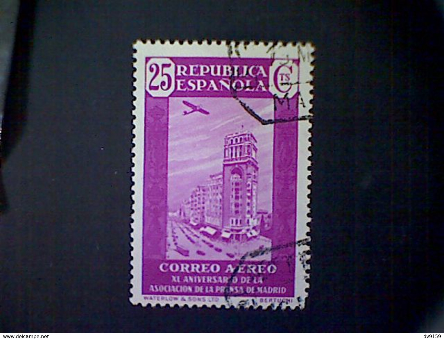 Spain, Scott #C79, Used (o), 1936, Press Building, 25cts, Magenta - Gebruikt