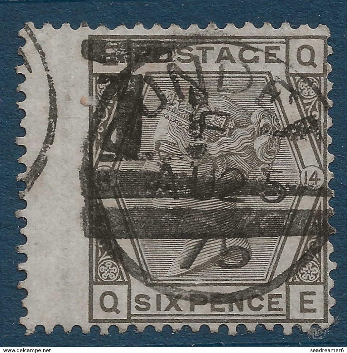 Grande Bretagne 1875 N°52 6 Pence Gris Olive Pl 14 Obl Levée Exceptionelle LI TTB - Oblitérés