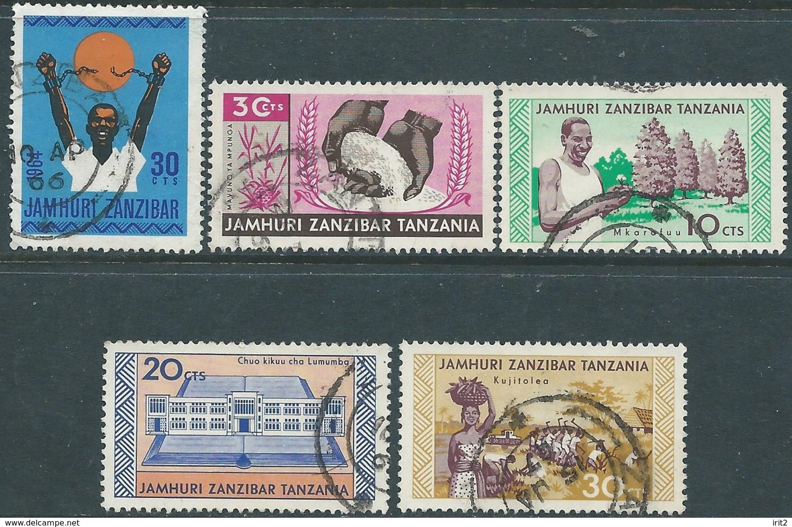 ZANZIBAR REPUBBLICA CINQUE VALORI USATI - Zanzibar (1963-1968)