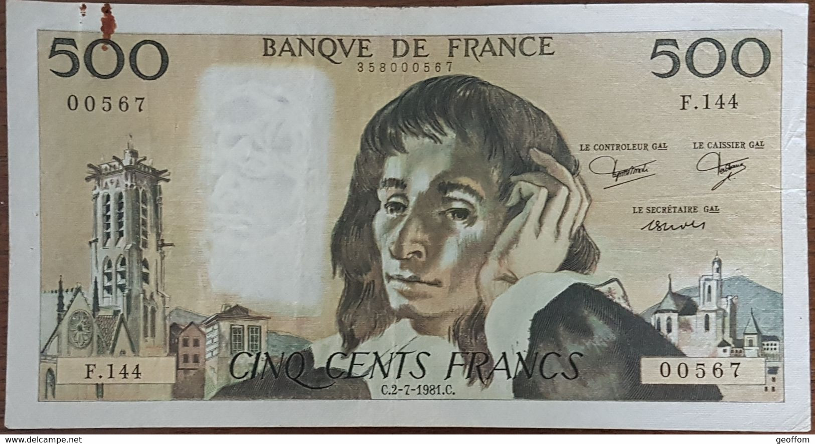 Billet 500 Francs PASCAL 2 - 7 - 1981 FRANCE F.144 - 500 F 1968-1993 ''Pascal''