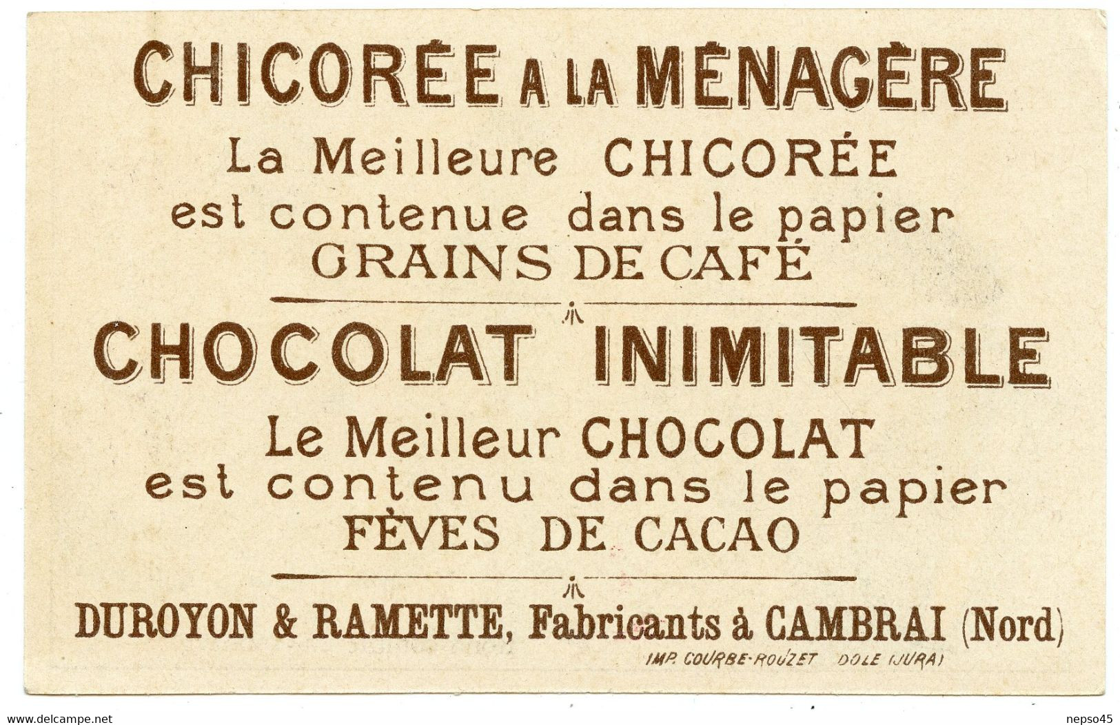 Chromo Publicitaire.chocolat Duroyon & Ramette Cambrai.rond Comme Une Tonne. ( Avec Le Nez Rouge ) - Duroyon & Ramette