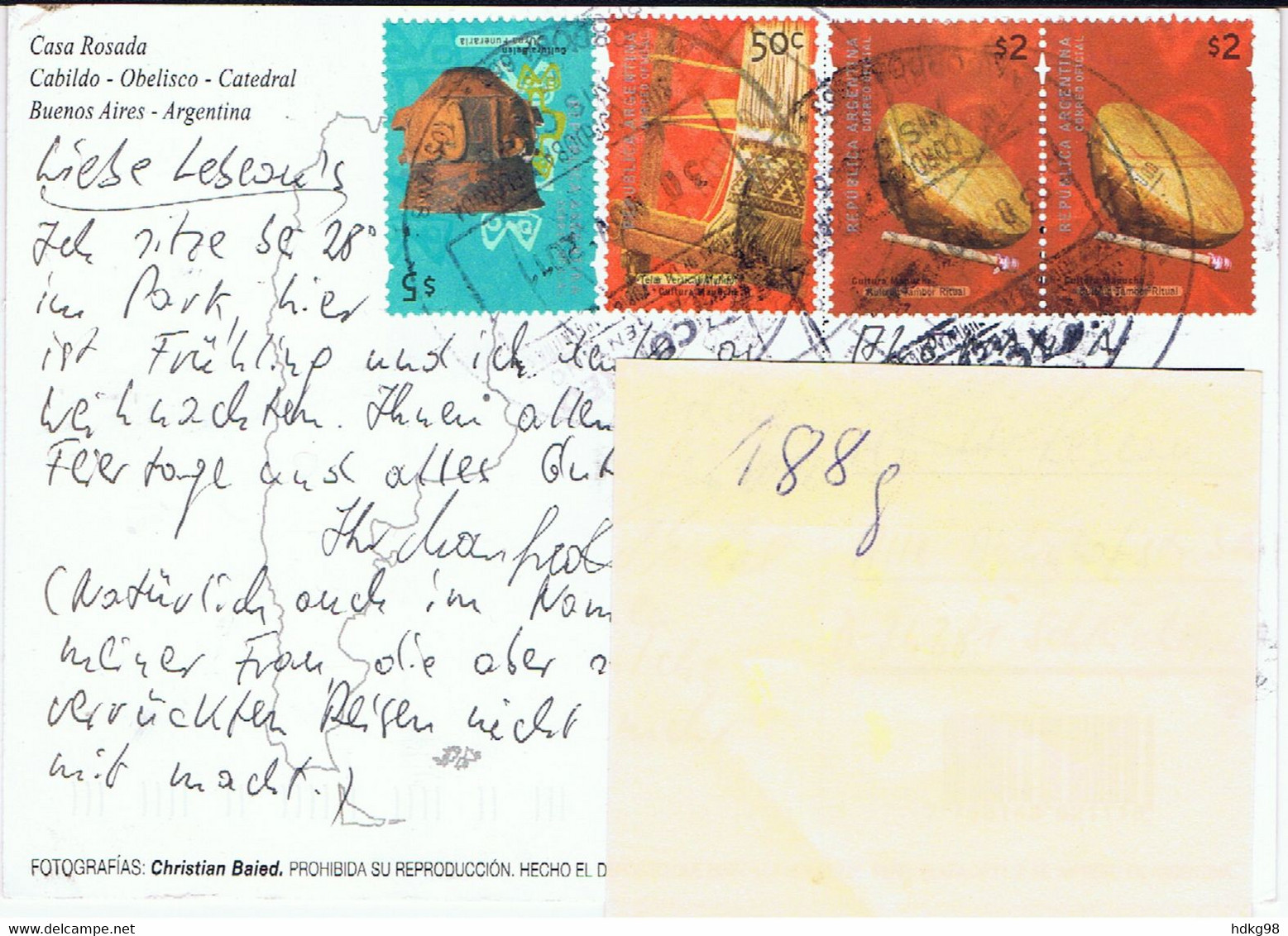 RA+ Argentinien 2000 Mi 2592 2596 2598 Kulturen Auf Postkarte Buenos Aires - Lettres & Documents